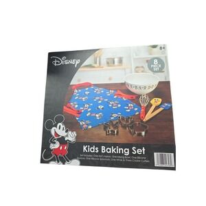 Disney Mickey Mouse Kids Baking Set 8 Piece Apron Bowl Utensils Cookie Cutters